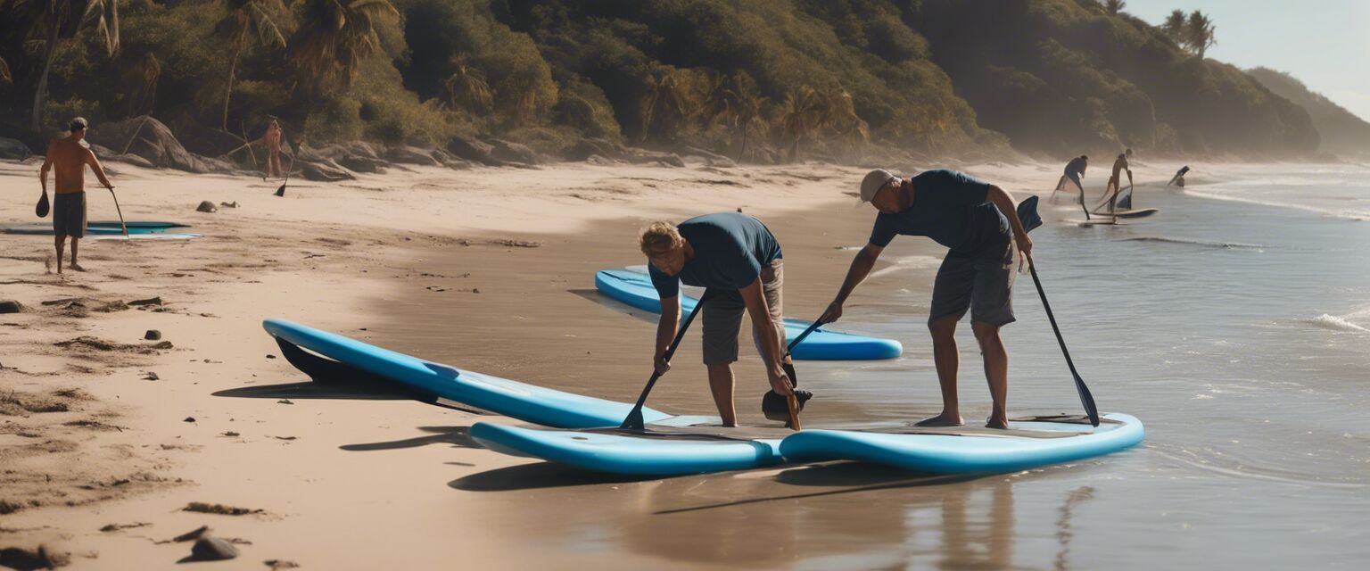 Paddle boarders cleaning up trash