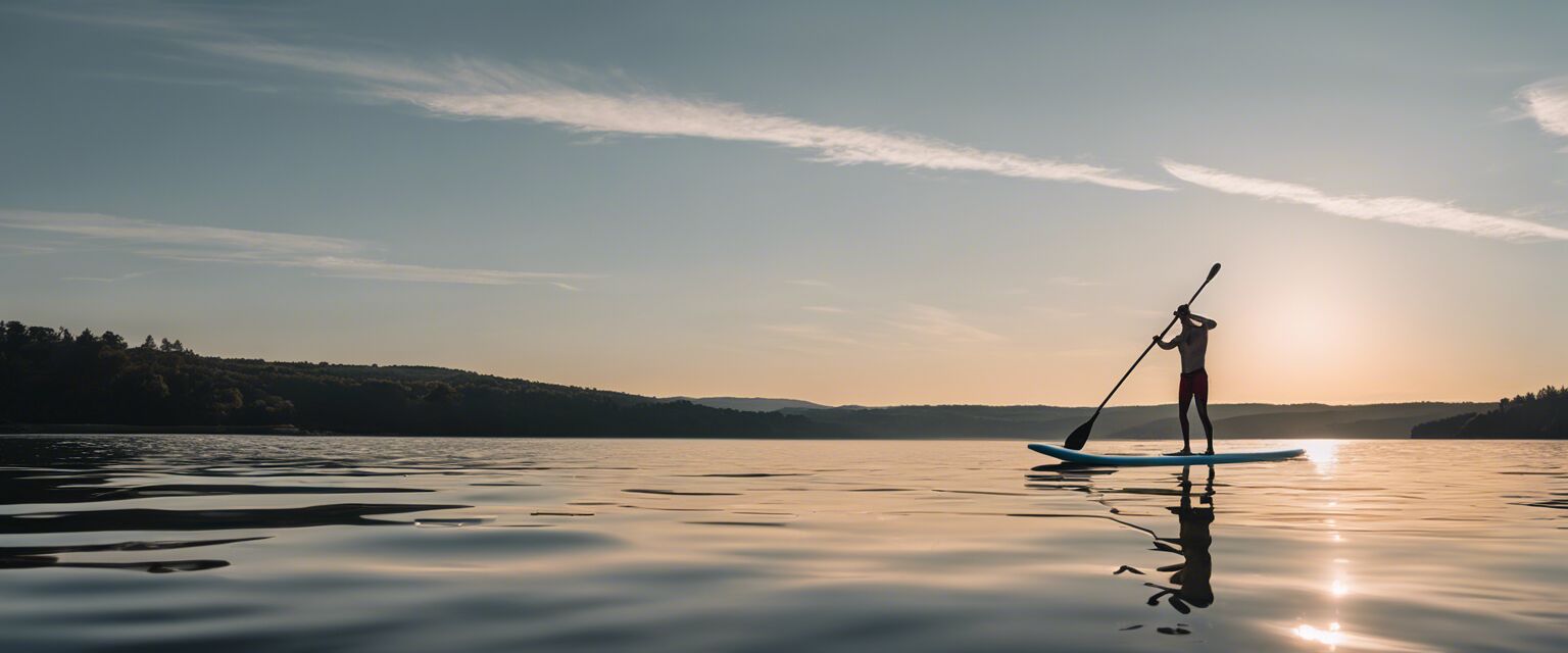 Paddle boarding safety equipment on a lake.