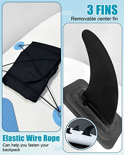 Paddleboard with elastic wire rope and removable center fin.